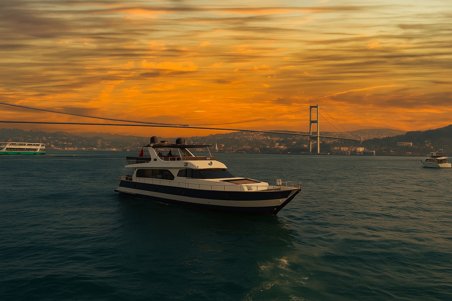Istanbul Bosphorus Sunset Yacht Cruise with Live Tour Guide & Snacks